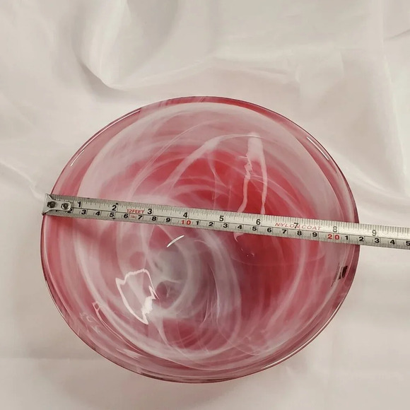 SEA Glasbruk Kosta Boda Sweden Art Glass Blown Bowl Red W/ White Smoke Painted - Picture 11 of 12